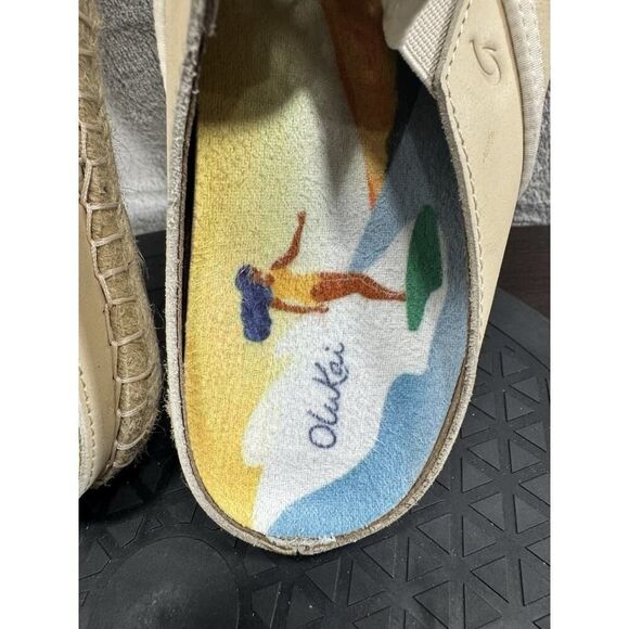 Olukai Kaula Olu lli Palm Leaf Cut Out Espadrille Mules US 7 EUR 37 Tan Leather - Picture 7 of 10